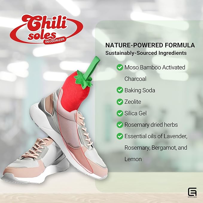 Chilisoles 2 Pack Shoe Deodorizer Odor Eliminator for Shoes, Cleats, Closets, Drawers, Gloves - Moisture Absorber, Air Freshener, Air Purifier Moso Bamboo Activated Charcoal Long- Lasting Reusable