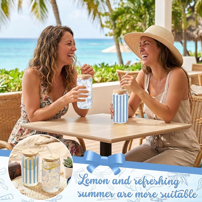 Sliner 2 Pcs Seashell Glass Cups Last Toast on The Coast Bachelorette Gifts Beach Tumbler with Lid Straw Ocean Drinking Glasses 16 oz Blue Iced Coffee Cup for Wedding Bridal Shower Holiday