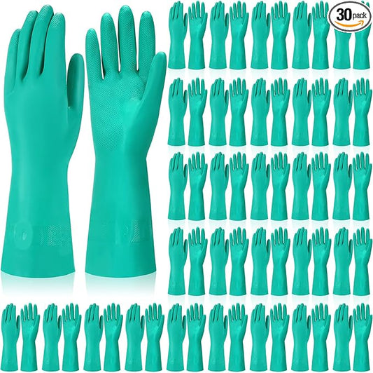Potchen 30 Pairs Chemical Resistant Gloves Heavy Duty Thick Nitrile Gloves Bulk for Cleaning, Resist Household Acid, Alkali and Oil (X-Large)