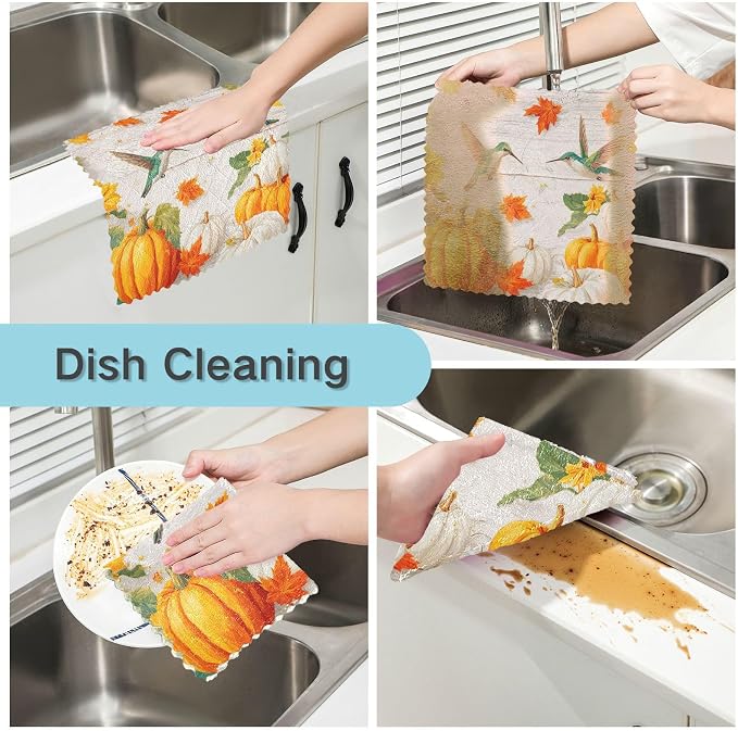 Sunflower Pumpkin Hummingbird Kitchen Towels Dish Cloths Set of 6 Microfiber Cleaning Cloths for Cars Super Absorbent Machine
