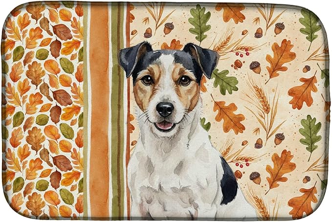Caroline's Treasures Parson Russell Terrier Heirloom Fall Dish Drying Mat Absorbent Dish Drying Mat Pad for Kitchen Counter Dish Drainer Mat for Countertop, 14 x 21", Multicolor