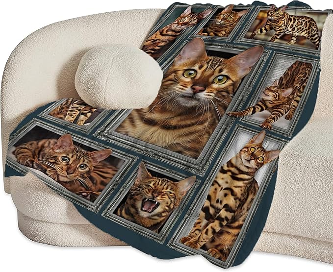 Bengal Cat Gifts and Decor - Cute Throw Blanket for Girls, Women, Kids, Adults - Soft Warm Cozy Fleece for Couch, Sofa, Bed - 50"x40"