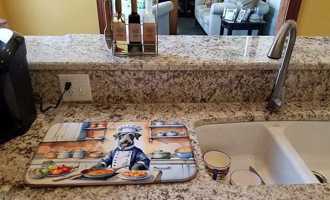Caroline's Treasures DAC6322DDM Scottish Deerhound The Chef Dish Drying Mat Absorbent Dish Drying Mat Pad for Kitchen Counter Dish Drainer Mat for Countertop, 14 x 21", Multicolor