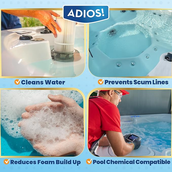 Adios! Hot Tub Scum Stopper – Remove Scum, Reduce Foam and Neutralize Odors from Spas and Hot Tubs, 32 oz (Quart)