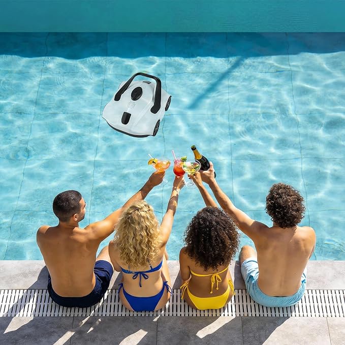 Garvee Cordless Robotic Pool Vacuum Cleaner with 130-Min Runtime, Self-Parking Technology for Above-Ground Pools up to 860 Sq.Ft, Efficient Filtration & Portable Design