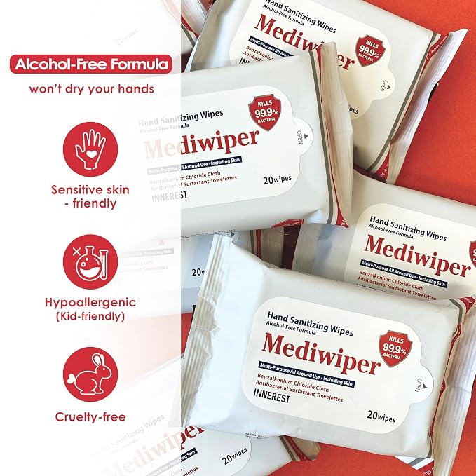 Mediwiper 160 Wipes (80 * 2 Packs) Alcohol-Free Sanitizing Wipes, Multi-Surface Cleaner, Large Unscented Wet Wipes Bulk, Hand Cleaning Cloth for School, Office, Business & Travel