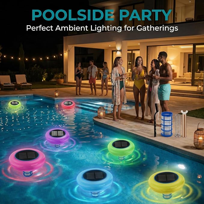 Solar Pool Ionizer, Upgraded Larger Solar Panel Copper Pool Ionizer Floater Auto Switching of Multi-Colored LED Night Light, Ionizador Solar for Above Ground, Inground Pool, Up to 45,000 Gal