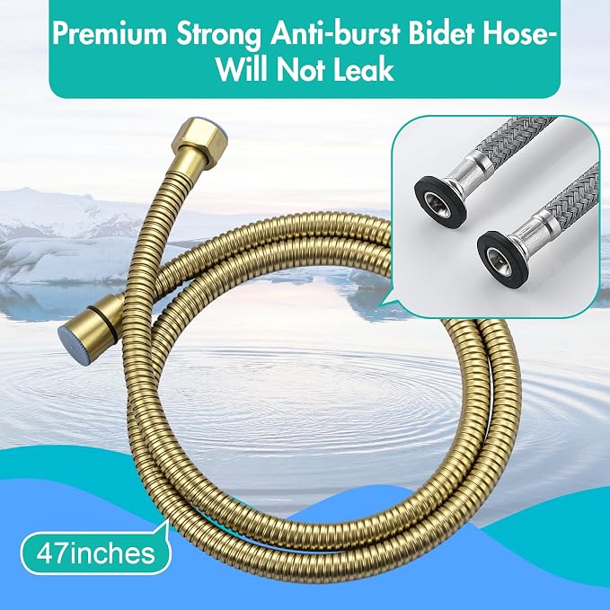 BARROCK Handheld Bidet Sprayer for Toilet, Stainless Steel Metal Made Baby Cloth Diaper Spraying Kit, Bathroom Toilet Bidet Attachment Set for Bathing Pets and Feminine Hygiene, Brushed Brass Gold