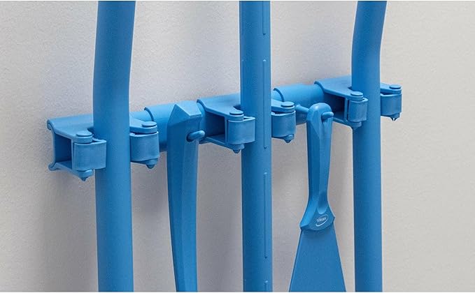 Vikan 10115 Hi-Flex Wall Bracket, 3 Grip Holders, 2 Hooks 16.5", PP/TPE/PAI, White