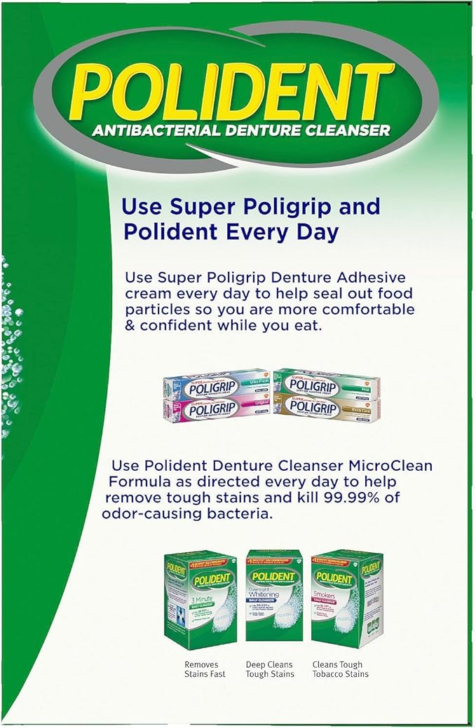 Polident 3 Minute, Antibacterial Denture Cleanser 120 ea (Pack of 2)