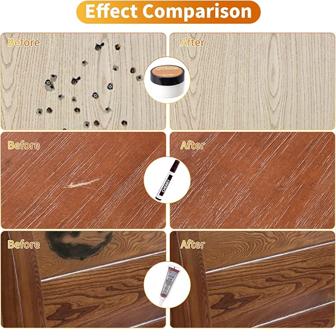 Wood Floor Scratch Repair Kit - 40 Sets - Furniture Repair Kit Wood Markers, Hardwood Repair Kit Wood Filler for Scratches Stains Holes - Touch Up Any Wood, Laminate, Cabinet, Door, Table