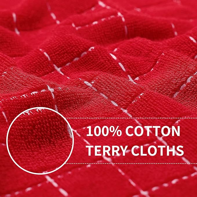 Homaxy Kitchen Towels and Dishcloths Set, 12 x 12 and 13 x 28 Inches, Set of 12 Bulk Cotton Terry Kitchen Towels Set, Checkered Designed, Soft and Super Absorbent Dish Towels, Red