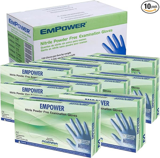 Adenna EMPOWER Disposable Nitrile Glove - 8 Mil, Medical Exam Rubber Gloves with Textured Grip, Non-Latex & Powder-Free, Cleanroom Lab & Industrial use, Case of 1000, Medium, Blue