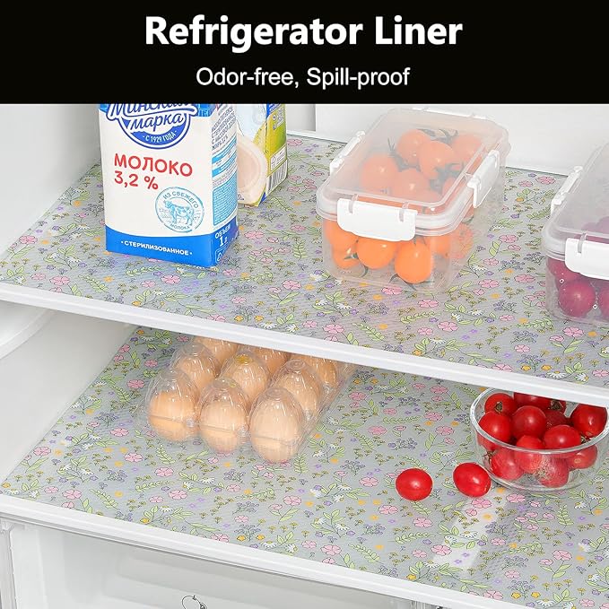 INNOLITES Shelf Liners for Kitchen Cabinets Non-Adhesive Drawer Liner with Floral, Waterproof Durable Easy to Clean, for Refrigerator, Shelves (Pink Purple Rose, 11.8" x 240")