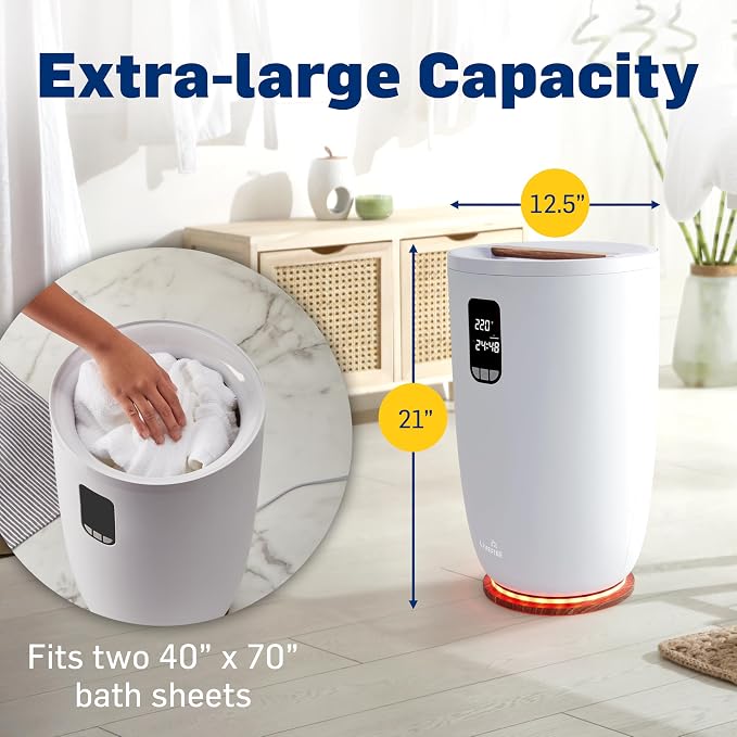 Live Fine Towel Warmer | Large Bucket Style Luxury Heater, Adjustable Timer, Auto Shut-Off | Fits Up to Two 40” x 70” Oversized Towels