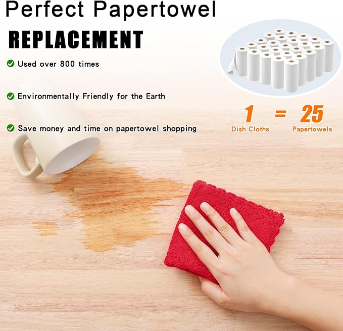 Homaxy 24 Pack Kitchen Dish Cloths (10 x 10 Inches, Red), Super Soft and Absorbent Coral Velvet Dish Towels, Nonstick Oil Fast Drying Microfiber Cleaning Cloth, No Lint Household Dishcloths