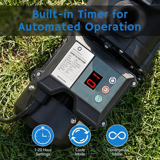 Airthereal AquaMind AM16 Sand Filter Pump for Above Ground Pool, 16" Pool Sand Filter System with Timer, ¾ HP Motor, High-Flow 3,435 GPH, 7-Way Valve, Reliable Motor for Pools Up to 15,000 Gallons