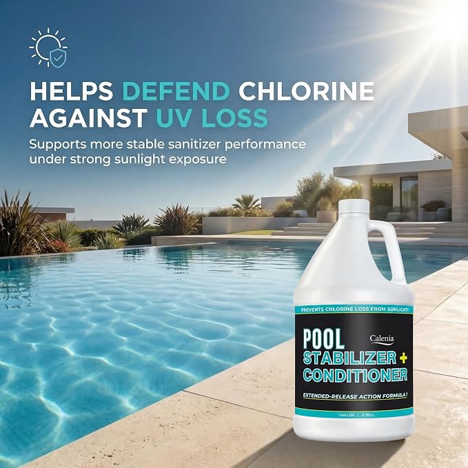 Pool Stabilizer - Cyanuric Acid Pool Stabilizer, Liquid Chlorine Stabilizer for Pool Chemicals, Swimming Pool Conditioner Stabilizer, for Salt Pool & Chlorine, 1 Gallon, Calenia