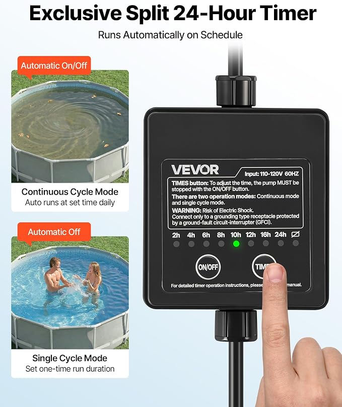 VEVOR FlashPure Sand Filter Pump, 12 in for Above Ground Pool, 0.5 HP 3000 GPH, Swimming Pool Filter System with Timer, 6X Faster Filtration, Media Installed, Leak-Resistant, Ready to Use Out of Box