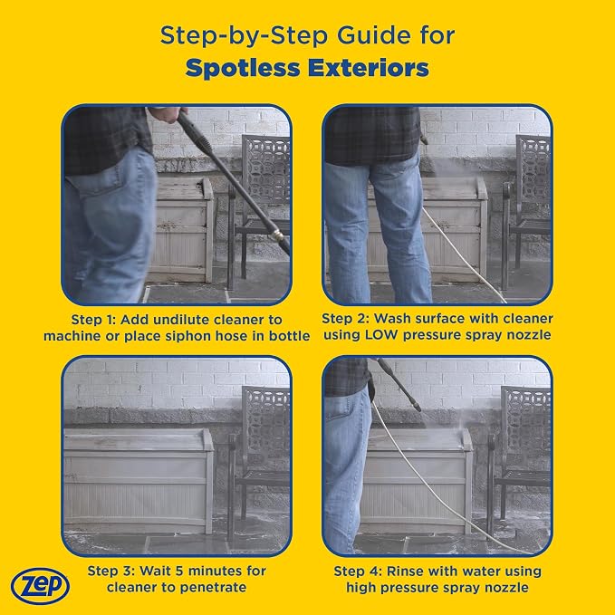 Zep All-In-1 Pressure Wash Cleaner (Case of 4) - Concentrate | Concentrated formula makes up to 28 gallons for pressure washing driveways, siding, decks, patios, and concrete surfaces.