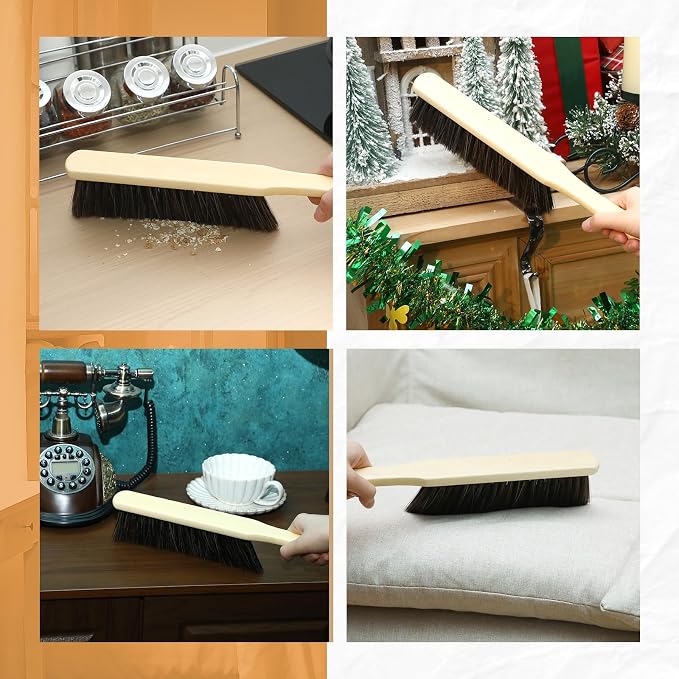 Tioncy 16 Pieces Wooden Dust Brush Bulk Hand Broom Bench Soft Bristle Cleaning Outdoor Furniture Brushes with Long Wood Handle for Cleaning Car Bed Sofa Fireplace Couch Clothes