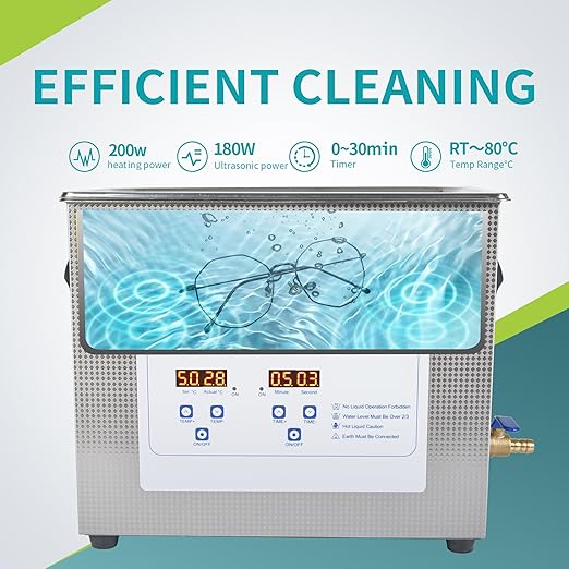 LICHEN 6.5L Ultrasonic Cleaner Professional Jewelry Cleaners with Digital Timer&Heater, Stainless Steel Cleaning Machine, Drain Valve & Hose Included for Lab, Glasses, Watches, Tools