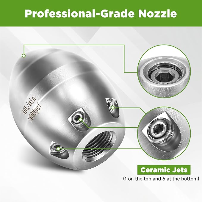 Sewer Jetter Nozzle for Pressure Washer, 3/8" NPT Internal Thread Strong Shot Jetter Head, Stainless Steel Power Washer Drain Jetter Cleaner, 3000 PSI
