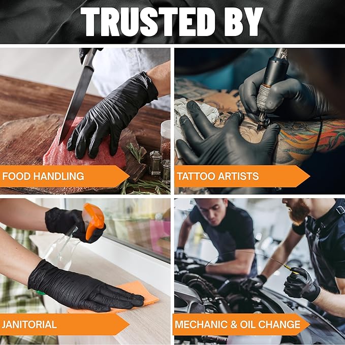Black Nitrile Gloves 6 Mil | Heavy Duty, Latex-Free, Powder-Free | Food, Mechanic, Exam Disposable Gloves 1000