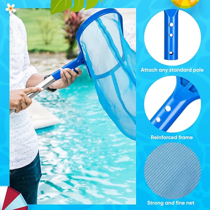 FillTouch Swimming Pool Cleaning Kit Including 3 Pool Skimmer Net 3 Brush and Aluminum Adjustable Pole for Cleaning Walls Ideal Clean Kit for Above Ground