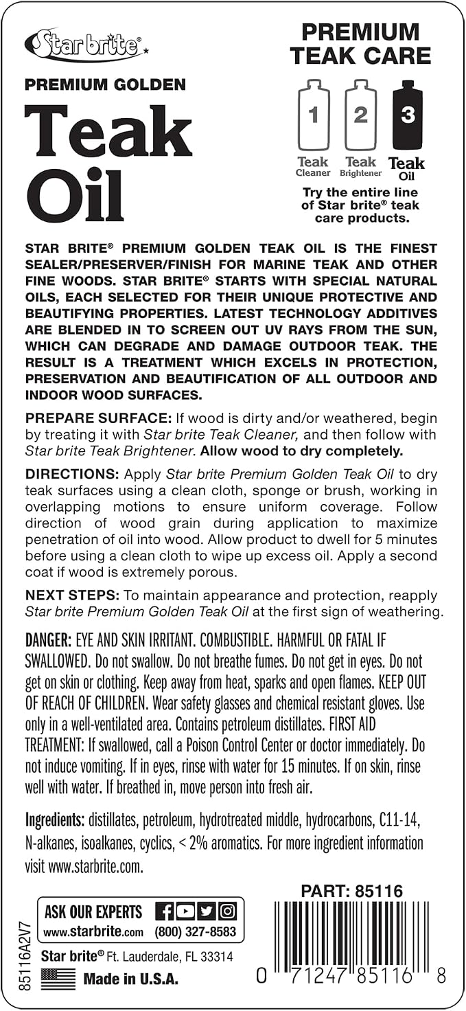 STAR BRITE Premium Golden Teak Oil 16 Oz- Sealer, Preserver, & Finish for Outdoor Teak & Other Fine Woods (085116PW)