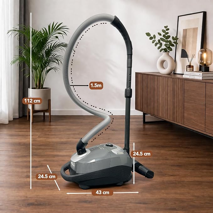 Akitas C11 Bagged Canister Vacuum Cleaner, Light Weight HEPA Filtration, 33ft Cleaning Radius with Retractable Cord, Ideal for Hard Floors & Low-Pile Carpet Extra Floor Brush