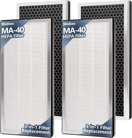 4 pcs Air MA-40 Replacement Filter Compatible with Medify MA-40 Air Purifier, 3-in-1 High-Efficiency HEPA and Activated Carbon Pre-Filter for MA40 MA40W MA40B Air Filter Replace, 4Pack