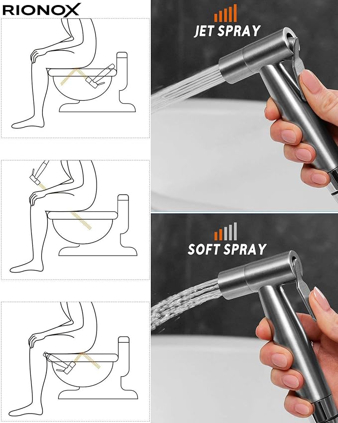 Handheld Bidet Sprayer for Toilet - Adjustable Water Pressure Jet, Bidet Attachment for Toilet, Easy Installation, Quality Stainless Steel, Durable Internals, Leakproof Design (Brushed Nickel)