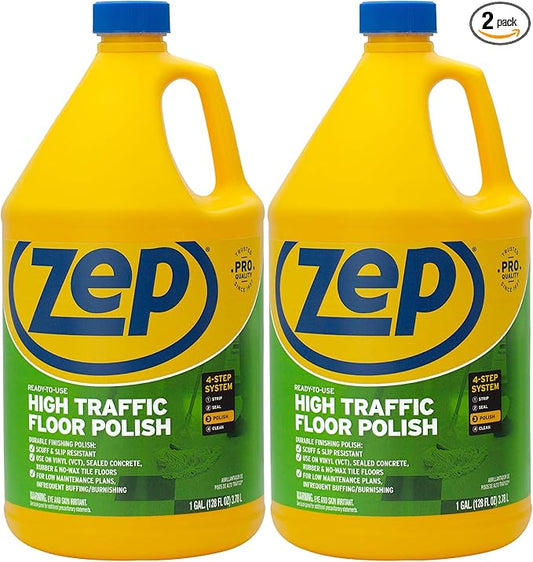 Zep High Traffic Floor Polish - 1 Gal (Case of 2) ECZUHTFF1282- Scuff-Resistant Durable Finish for Vinyl, Concrete, Rubber, Tile, and Terrazzo Floors