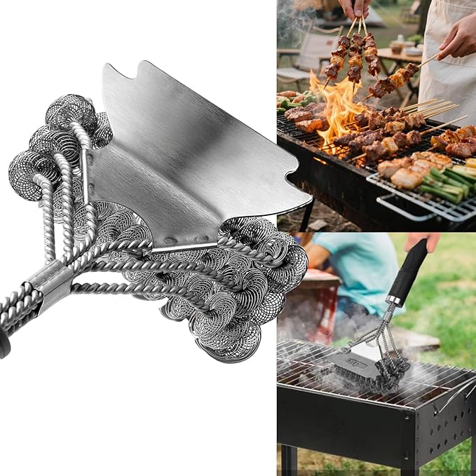 Bristle-Free Grill Brush - Efficient Grill Cleaner with Stainless Steel Scraper, Reinforced for Safety, Fits All Gas, Charcoal, Ceramic & Infrared Grills- BBQ Accessories–Gifts for Grill Wizard