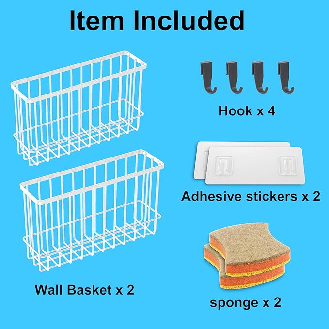 2 Pack Cabinet Organizer Storage, Over Cabinet Door Organizer with 2 Adhesive, 2 Sponges, 4 Hooks, No Drilling Space Saver Lid Organizers Inside Cabinet for Kitchen Office Bedroom (Small, Medium)