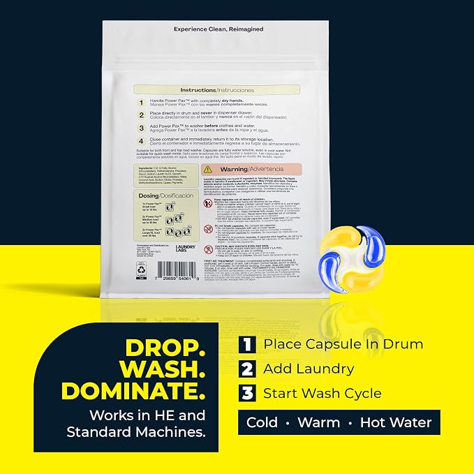 PowerPax Athletics Laundry Detergent Pods, 36 Count 5-in-1 Washer Pods for Activewear & Everyday Laundry, Enzyme Stain & Odor Remover, Citrus Energy, HE Washing Machine Pods