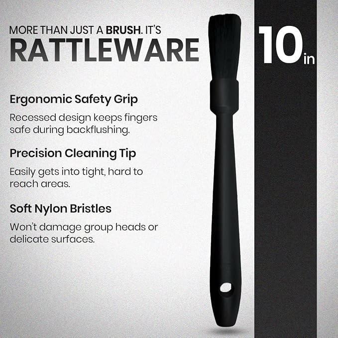 Rattleware Black Espresso Machine Grinder Brush - Ideal for Home, Cafe, Restaurant Or Hotel - Long Durable Handle Coffee Grinder Cleaning Brush Trusted By Baristas (10") - Pack of 2