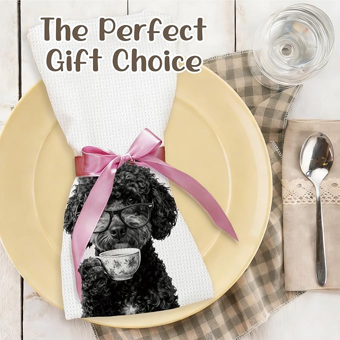 Funny Portuguese Water Dog Kitchen Towels, Dog Kitchen Accessories, Chef Gifts for Women Decorative Hand Towels for Kitchen Decor, Coffee Lovers Gifts Dish Tea Towel, 16x24 Inch