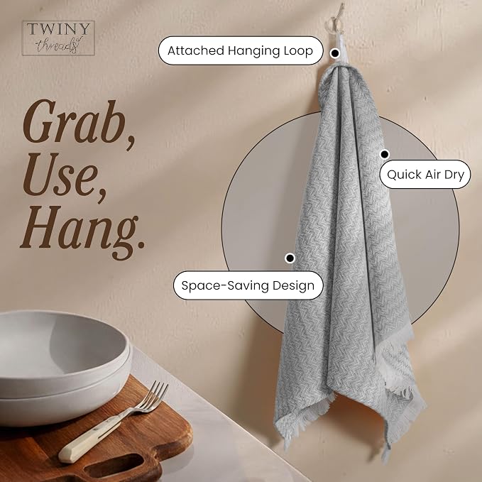 TWINY threads Kitchen Towel Chevron Weave 12 Pack Assorted Colors, Premium 100% Cotton Kitchen Linen Set, Quick Drying Absorbent Dish Rags, Washable Reusable Multi Purpose for Drying Dishes, 16"x26"