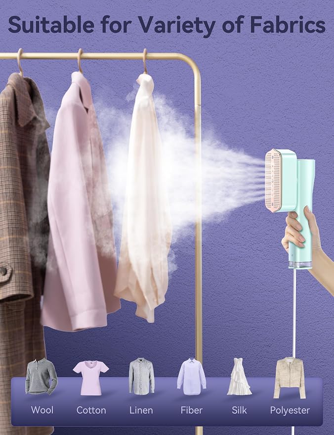 Steamer for Clothes,Sundu Portable 2-in-1 Travel Steamer&Iron,15s Fast Heat-up,100ml Water Tank,Ironing Gloves,25 Min Powerful Continuous Steam,1000W&4 Modes Light Steam Iron for Travel&Home(Mint)