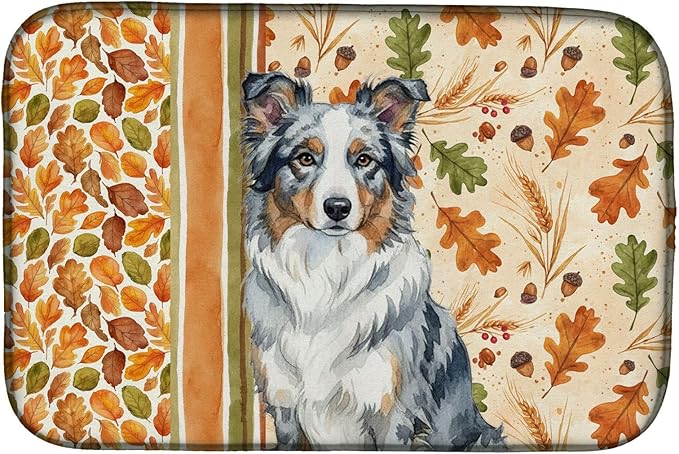 Caroline's Treasures Border Collie Heirloom Fall Dish Drying Mat Absorbent Dish Drying Mat Pad for Kitchen Counter Dish Drainer Mat for Countertop, 14 x 21", Multicolor