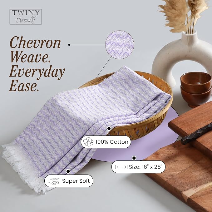 TWINY threads Kitchen Dish Towel Chevron Weave Mixed Color Pack, Premium 100% Cotton Kitchen Linen Set, Absorbent Quick Drying Dish Rags, Washable Reusable Multi Purpose, Set of 4, 16x26 Inches