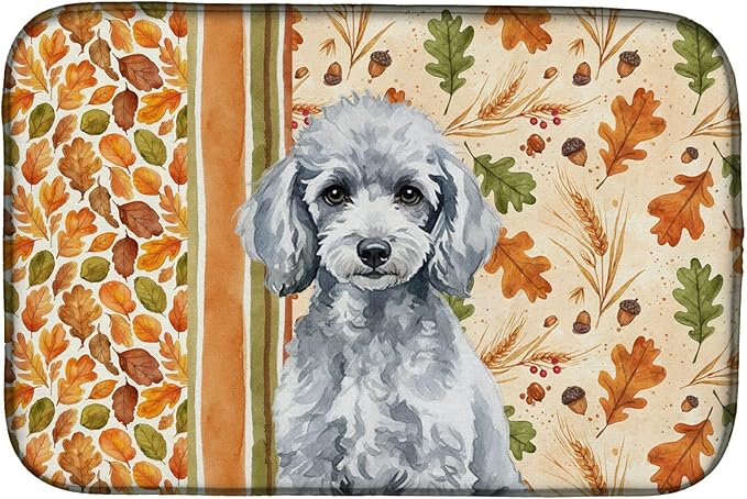 Caroline's Treasures Miniature Silver Poodle Heirloom Fall Dish Drying Mat Absorbent Dish Drying Mat Pad for Kitchen Counter Dish Drainer Mat for Countertop, 14 x 21", Multicolor