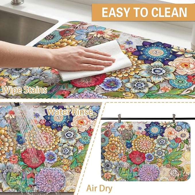 Kitchen Countertop Dish Drying Mat,Super Absorbent Coffee Bar Mat for Maker Espresso Machine, Anti-Slip Accessories for Kitchen Countertops 24x18 Inch