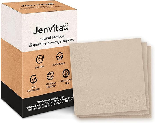100% Bamboo Cocktail Napkins Bulk (6000-Pack) | 2-Ply FSC Certified | Compostable Bar Napkins Bulk for Party, Home or Commercial Use | 4.5 x 4.5 Inch Folded | Ideal for Weddings & Events