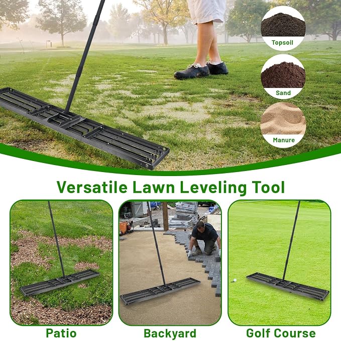 Lawn Leveling Rake 51"x10",Lawn Leveling Tool with 68" Long Adjustable Stainless Steel Handle for Leveling Soil,Grass,Sand or Dirt,Heavy Duty Lawn Leveler for Backyard,Garden,Golf Course,Farm,Pasture