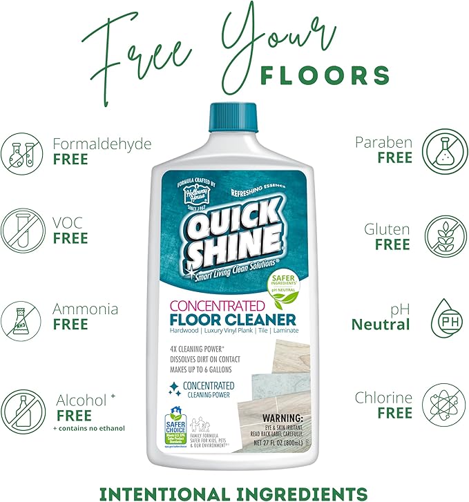 Quick Shine Multi Surface Concentrated Floor Cleaner 27oz, 6Pk | Use on Hardwood, Laminate, Luxury Vinyl Plank LVT, Tile & Stone | Dirt Dissolving & Powerful Cleaning | Each Bottle