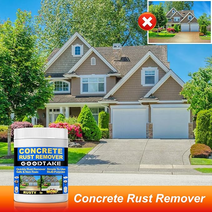GOODTAKE Concrete Stain Remover, Oil Stain Remover Concrete's, Rust Remover Powder, 10 Pounds Concrete Cleaner Outdoor & Indoor Outdoor Surfaces | Quickly Removes Rust Stains (10 lb)