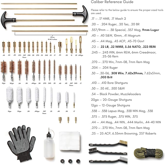 Elite Universal Gun Cleaning Kit for All Guns, Gun Brushes for Pistol Handgun Shotgun Rifle, Durable Brass Rods, 9mm Bore Rope, Oil Bottle, Brushes, Brass Jags, Carrying Case Gun Accessories for Men